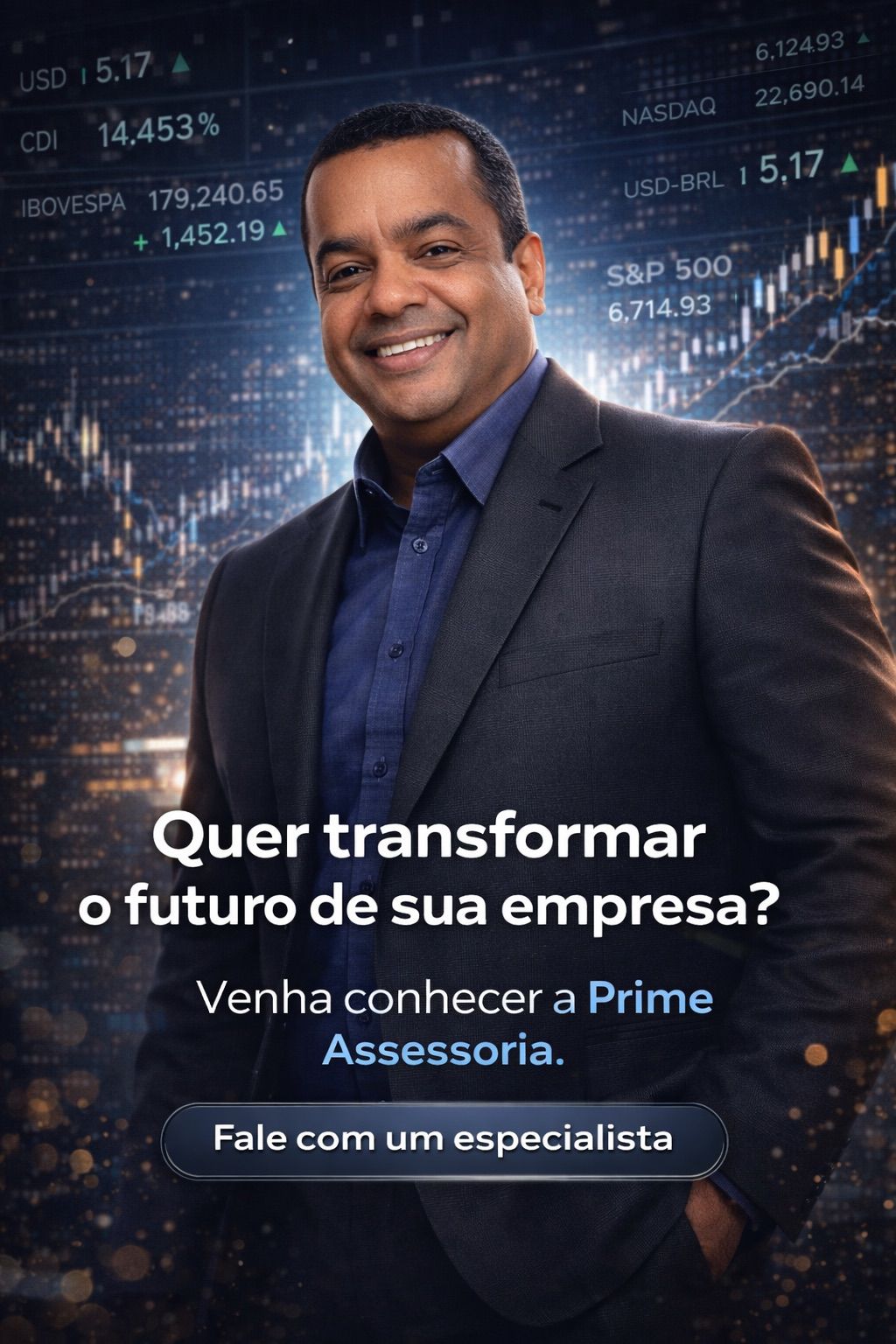 Consultor financeiro em ambiente corporativo da Prime Assessoria Financeira